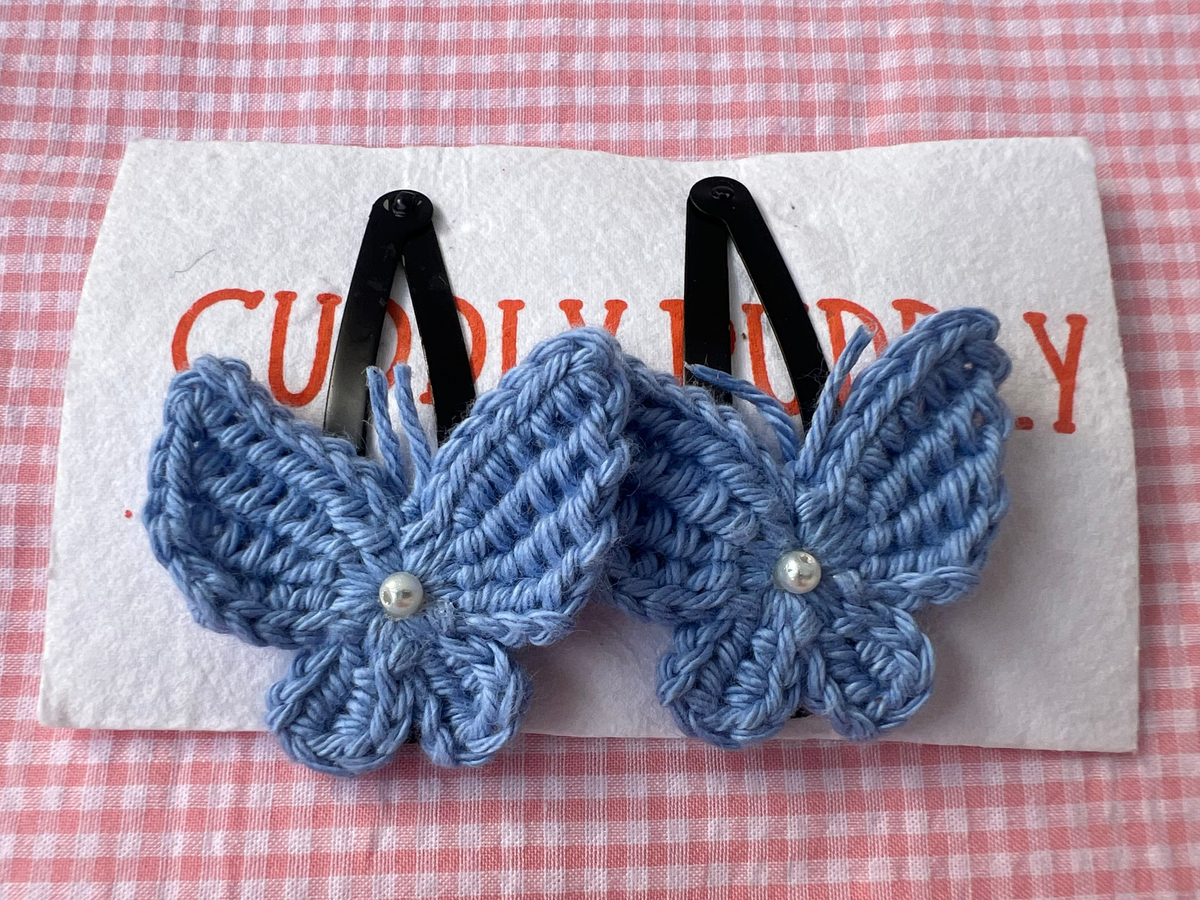 Tiny Butterfly Tic Tac Crochet Clip - Blue