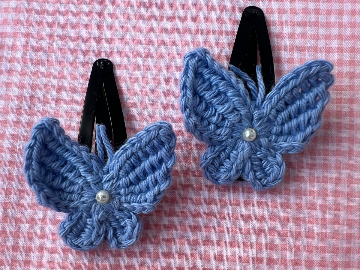 Tiny Butterfly Tic Tac Crochet Clip - Blue