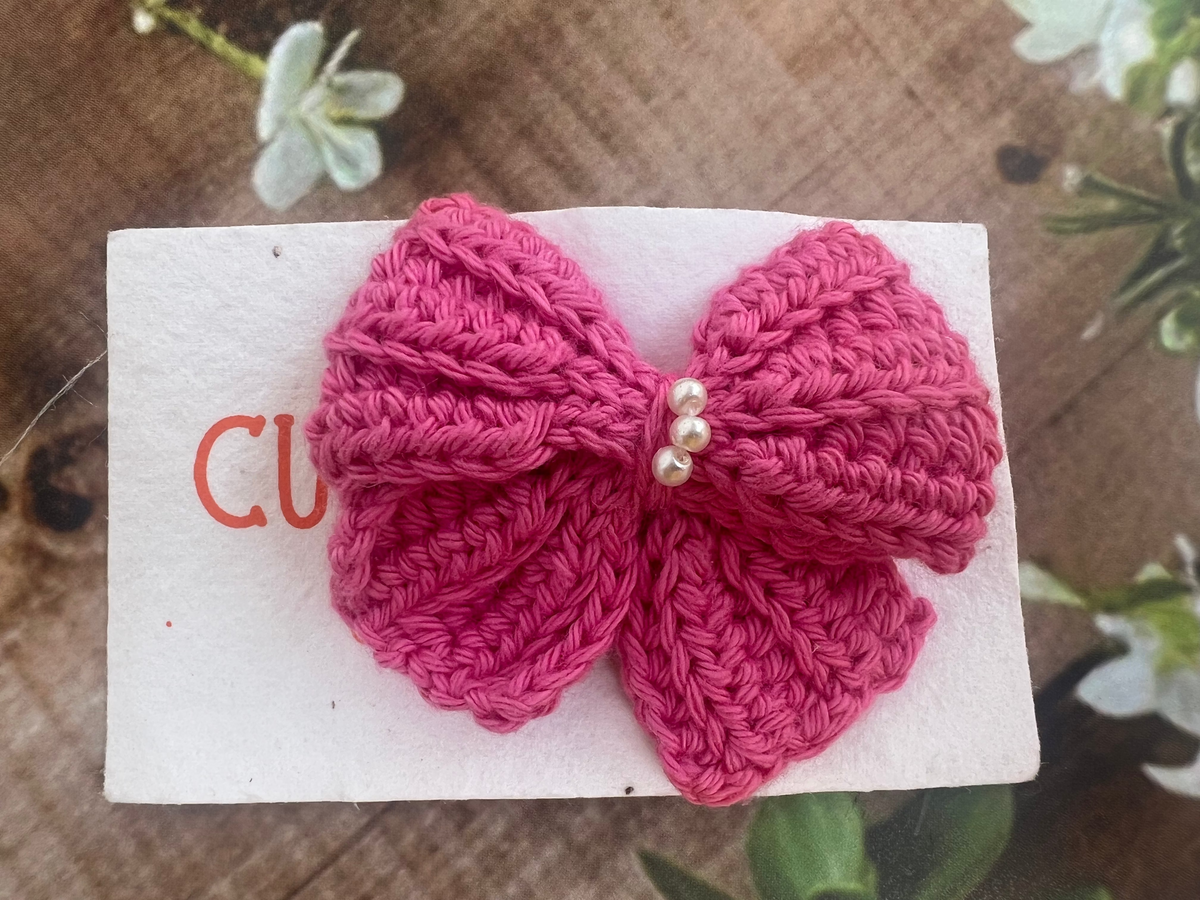 Crochet Cute Bow Alligator Hair Clip - Pink