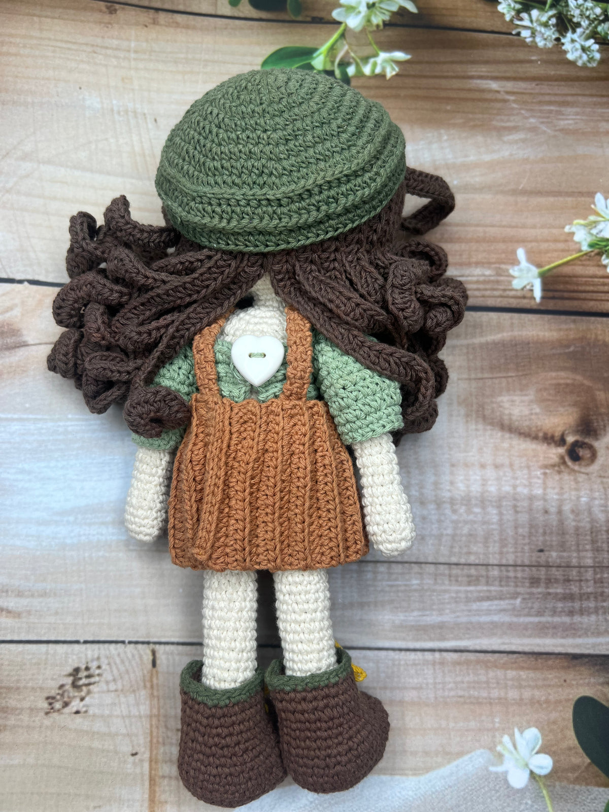 Ava – Handmade Crochet Doll (Olive & Brown)