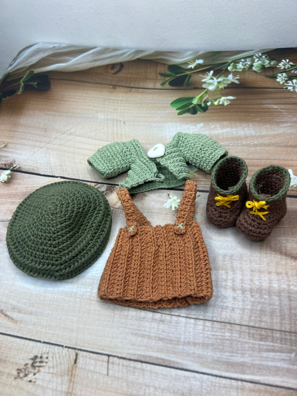 Ava – Handmade Crochet Doll (Olive & Brown)