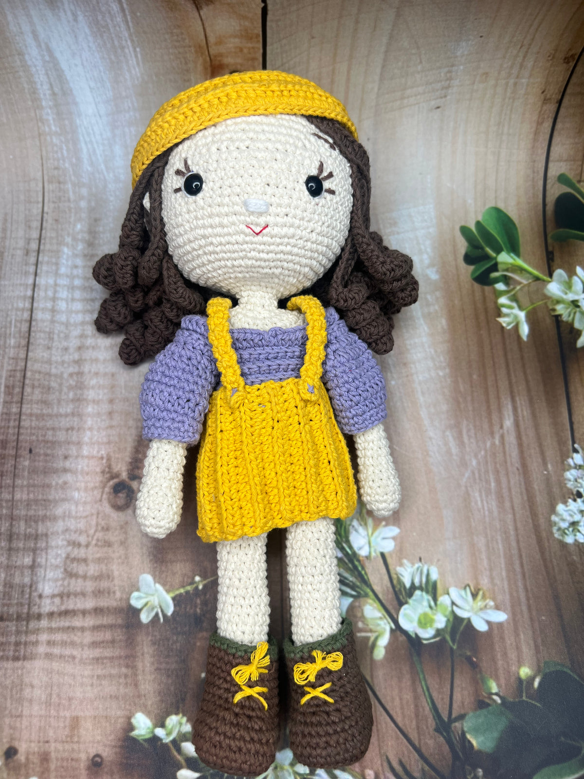 Ava – Handmade Crochet Doll (Yellow & Purple)