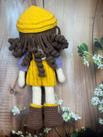 Ava – Handmade Crochet Doll (Yellow & Purple)