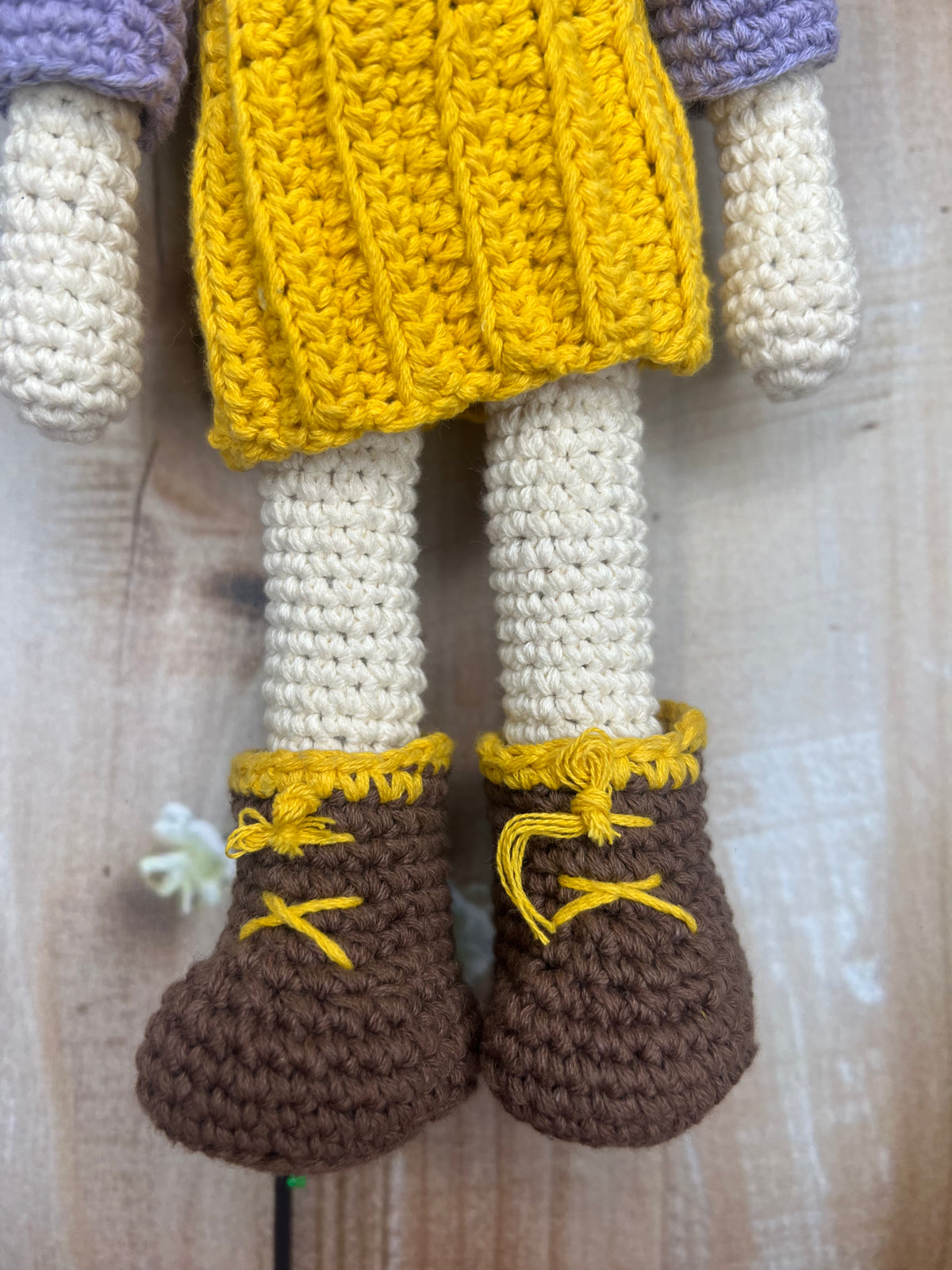 Ava – Handmade Crochet Doll (Yellow & Purple)