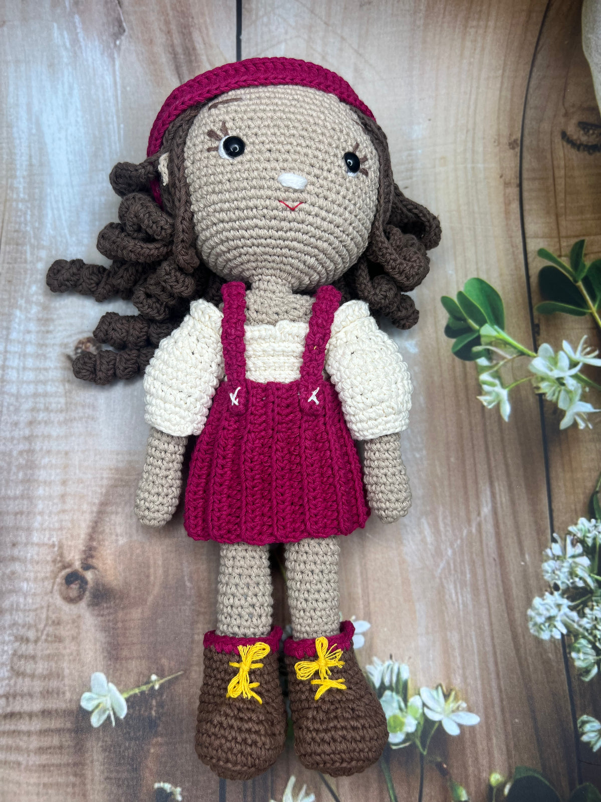 Ava – Handmade Crochet Doll (Cream & Magenta)