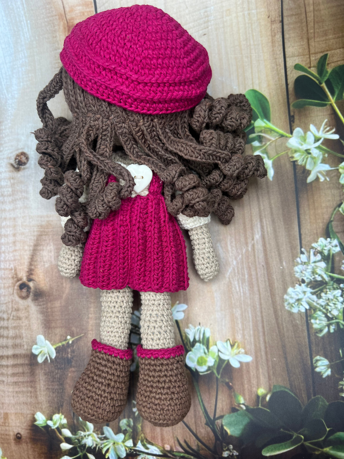 Ava – Handmade Crochet Doll (Cream & Magenta)