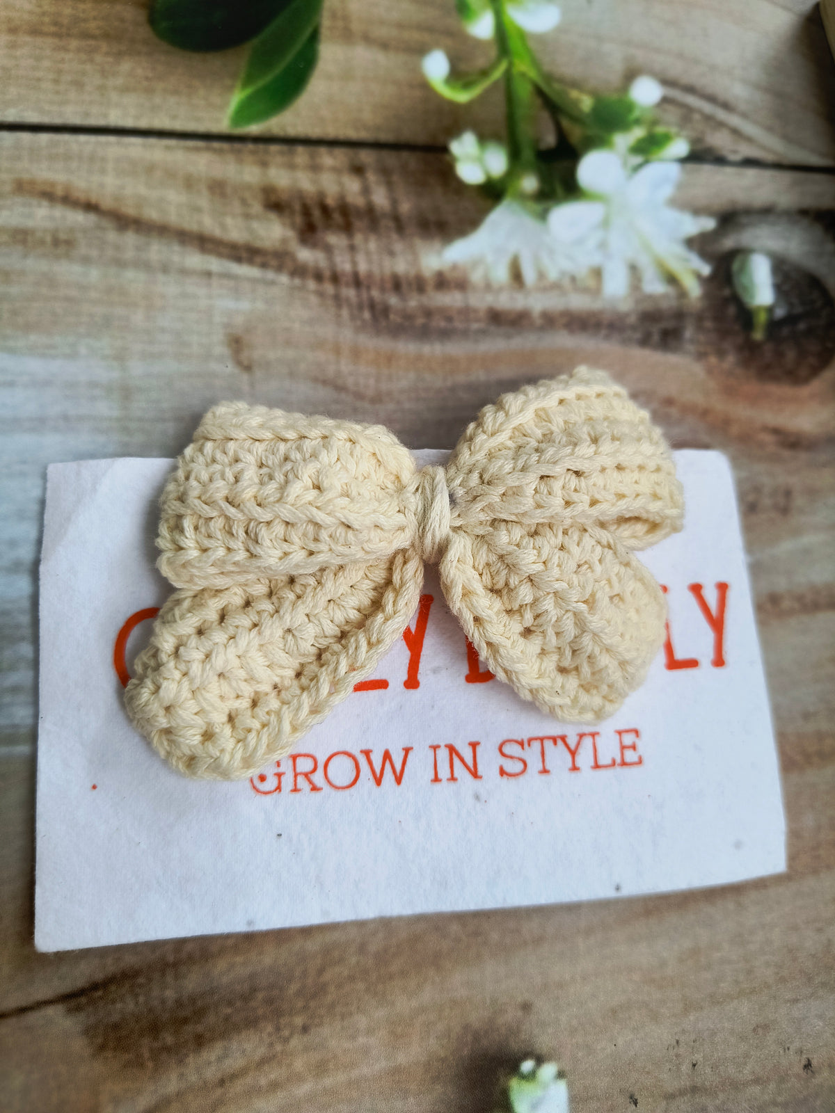 Crochet Cute Bow Alligator Hair Clip - Ivory