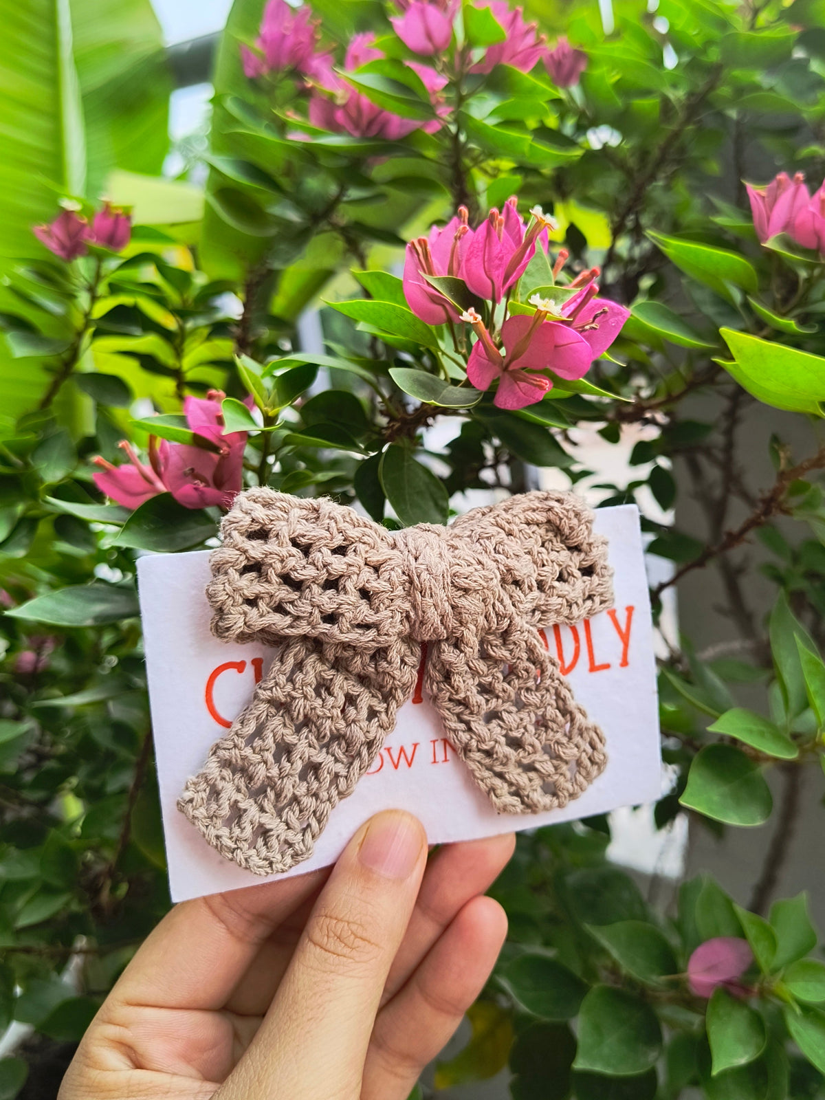 Crochet Bow Alligator Hair Clip - Beige