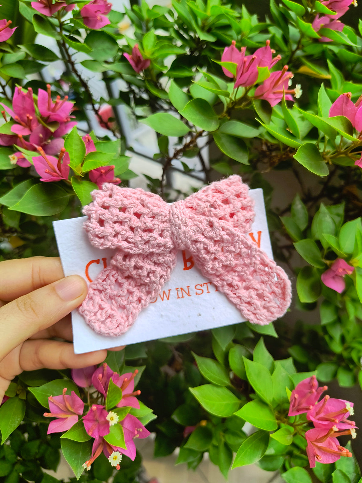 Crochet Bow Alligator Hair Clip - Pink