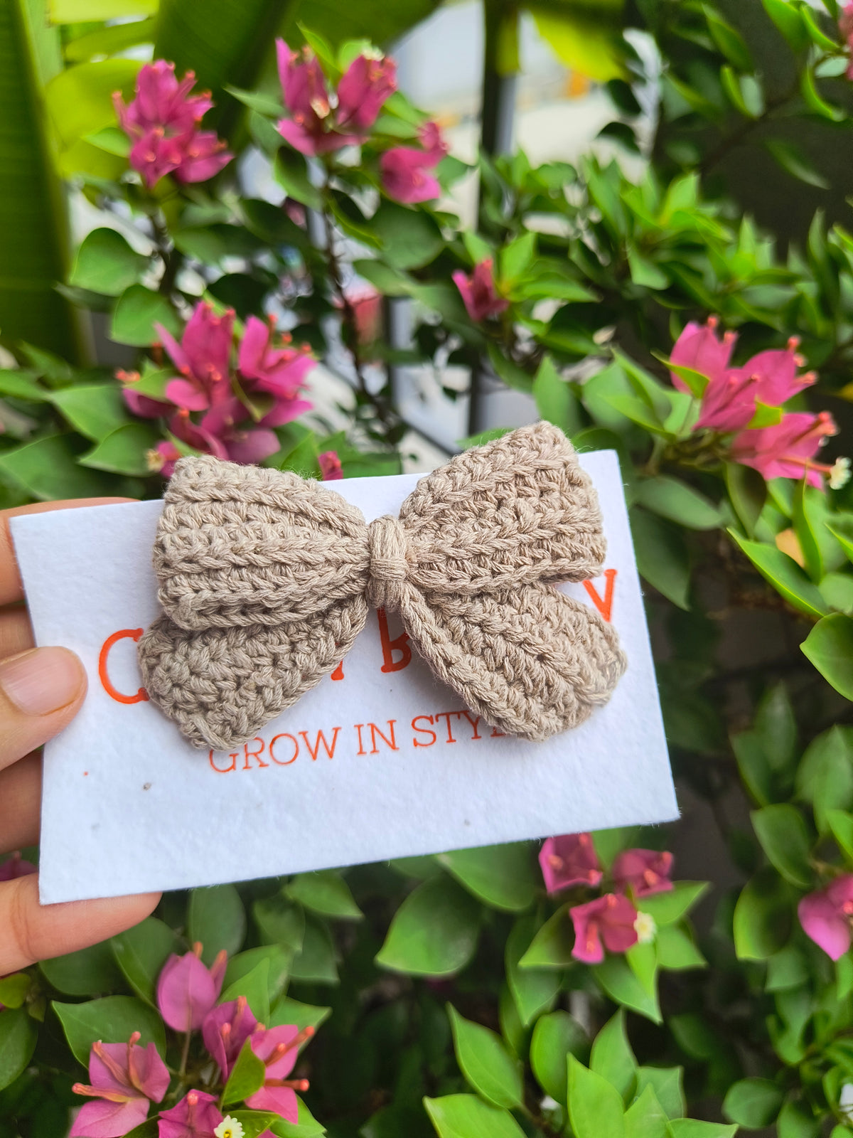 Crochet Cute Bow Alligator Hair Clip - Beige