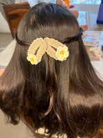 Crochet Tic Tac Hair Clip - Beige with White Daisy