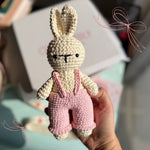 Handmade Crochet Bunny with Dungarees – Pink