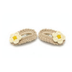 Beige Daisy & Yellow Bow Crochet Gift Box – Set of 3 Clips