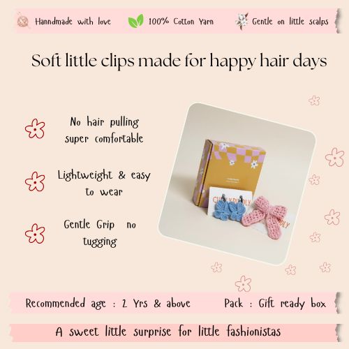 Powder Blue Butterfly & Pink Statement Bow Crochet Gift Box – Set of 3 Clips