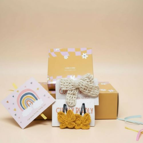 Yellow Butterfly & Ivory Statement Bow Crochet Gift Box – Set of 3 Clips