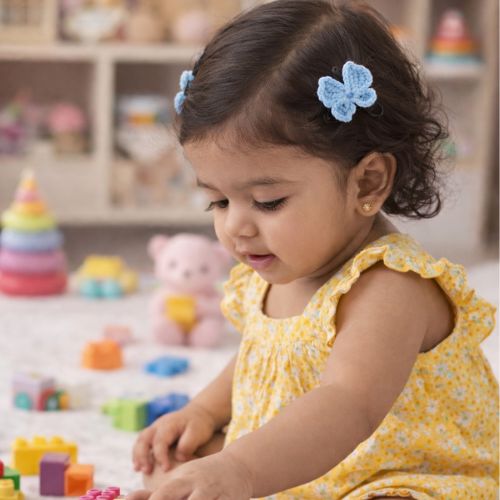 Powder Blue Butterfly & Pink Statement Bow Crochet Gift Box – Set of 3 Clips