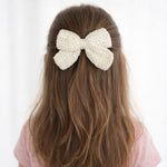 Blue Daisy & Ivory Bow Crochet Gift Box – Set of 3 Clips