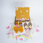 Beige Daisy & Yellow Bow Crochet Gift Box – Set of 3 Clips
