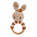 Handmade Crochet Bunny Rattle with Wooden Handle | Baby Shower Gift
