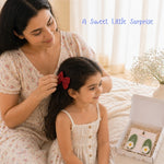 Green Daisy & Red Bow Crochet Gift Box – Set of 3 Clips