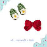 Green Daisy & Red Bow Crochet Gift Box – Set of 3 Clips