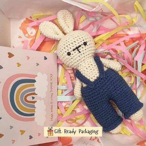 Crochet Bunny with Dungarees – Blue