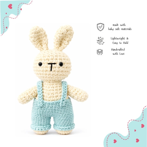 Handmade Crochet Bunny with Dungarees – Powder Blue