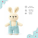 Handmade Crochet Bunny with Dungarees – Powder Blue