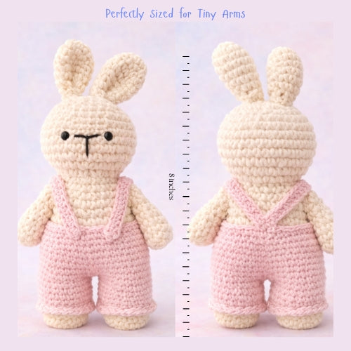 Handmade Crochet Bunny with Dungarees – Pink