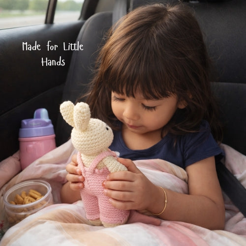 Handmade Crochet Bunny with Dungarees – Pink