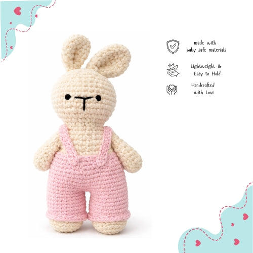 Handmade Crochet Bunny with Dungarees – Pink