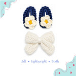 Blue Daisy & Ivory Bow Crochet Gift Box – Set of 3 Clips
