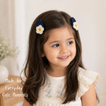 Blue Daisy & Ivory Bow Crochet Gift Box – Set of 3 Clips