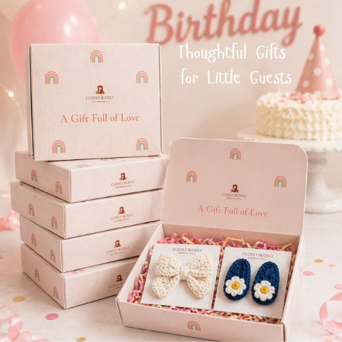 Blue Daisy & Ivory Bow Crochet Gift Box – Set of 3 Clips