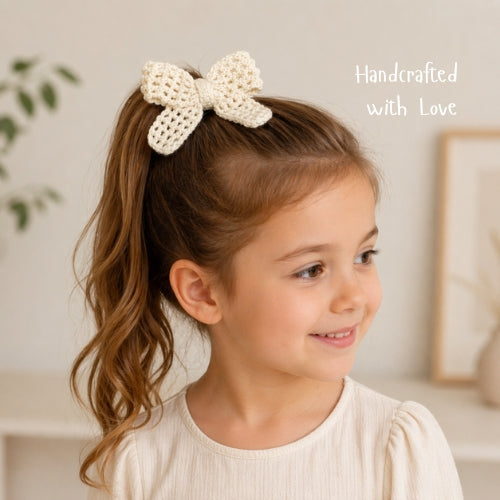 Yellow Butterfly & Ivory Statement Bow Crochet Gift Box – Set of 3 Clips