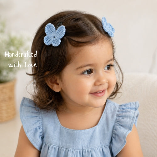 Powder Blue Butterfly & Pink Statement Bow Crochet Gift Box – Set of 3 Clips