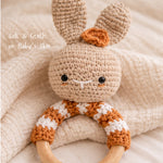 Handmade Crochet Bunny Rattle with Wooden Handle | Baby Shower Gift