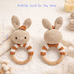 Handmade Crochet Bunny Rattle with Wooden Handle | Baby Shower Gift