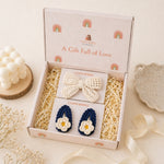 Blue Daisy & Ivory Bow Crochet Gift Box – Set of 3 Clips