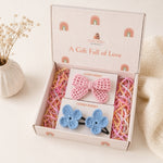 Powder Blue Butterfly & Pink Statement Bow Crochet Gift Box – Set of 3 Clips