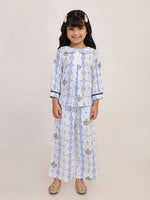 Blue Heritage Cotton Coord Set for Girls | Festive Peter Pan Collar Outfit