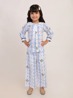 Blue Heritage Cotton Coord Set for Girls | Festive Peter Pan Collar Outfit