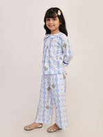 Blue Heritage Cotton Coord Set for Girls | Festive Peter Pan Collar Outfit