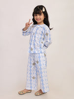 Blue Heritage Cotton Coord Set for Girls | Festive Peter Pan Collar Outfit