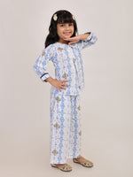 Blue Heritage Cotton Coord Set for Girls | Festive Peter Pan Collar Outfit