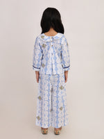 Blue Heritage Cotton Coord Set for Girls | Festive Peter Pan Collar Outfit