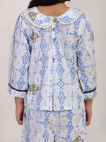 Blue Heritage Cotton Coord Set for Girls | Festive Peter Pan Collar Outfit
