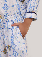 Blue Heritage Cotton Coord Set for Girls | Festive Peter Pan Collar Outfit