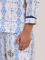 Blue Heritage Cotton Coord Set for Girls | Festive Peter Pan Collar Outfit