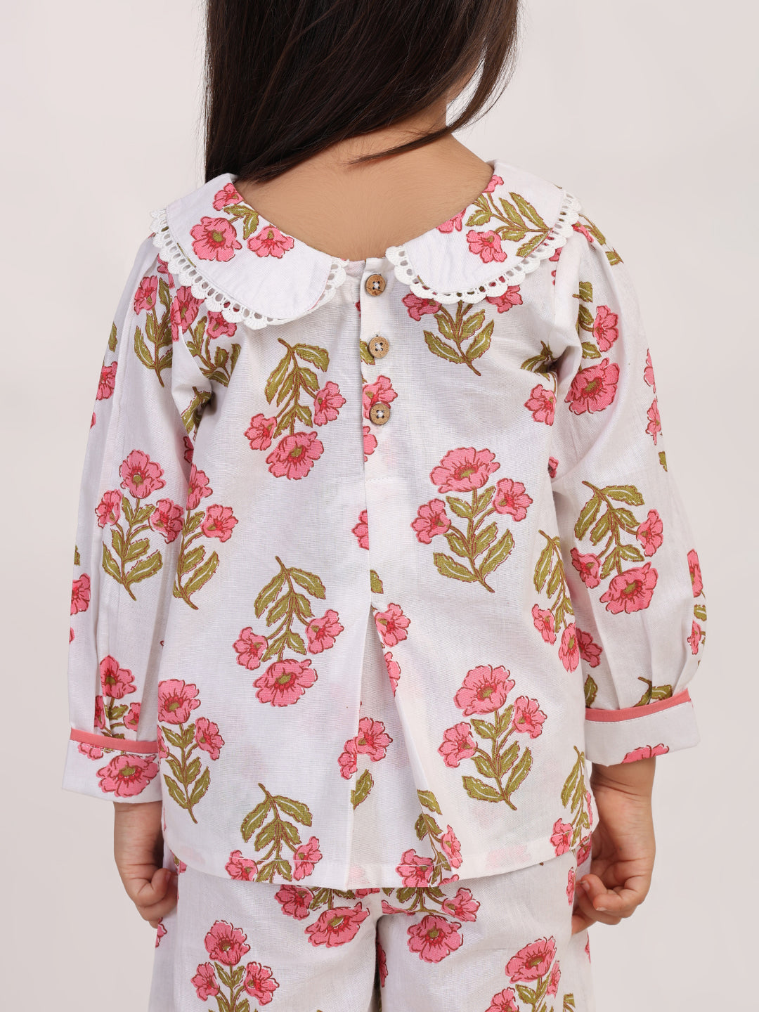 Pink Floral Cotton Coord Set for Girls | Festive Peter Pan Collar Outfit